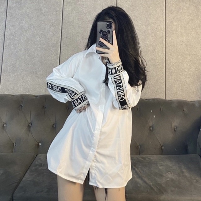 Áo sơ mi phối len sau vai chất thô siêu xinh