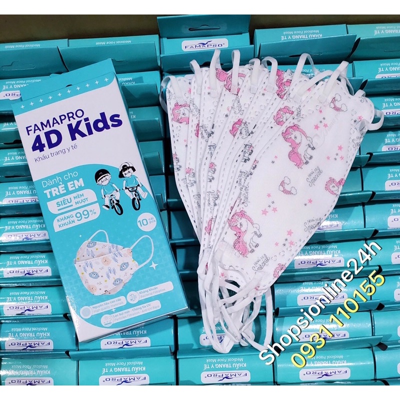 ✅ [ Hộp 10 cái ] khẩu trang y tế cho bé dưới 8 tuổi Kf94 4D chính hãng Famapro Nam Anh