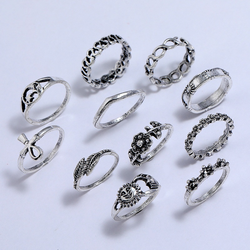 Set 11 Nhẫn Đeo Tay Kim Loại Vintage Thời Trang Cho Nữ