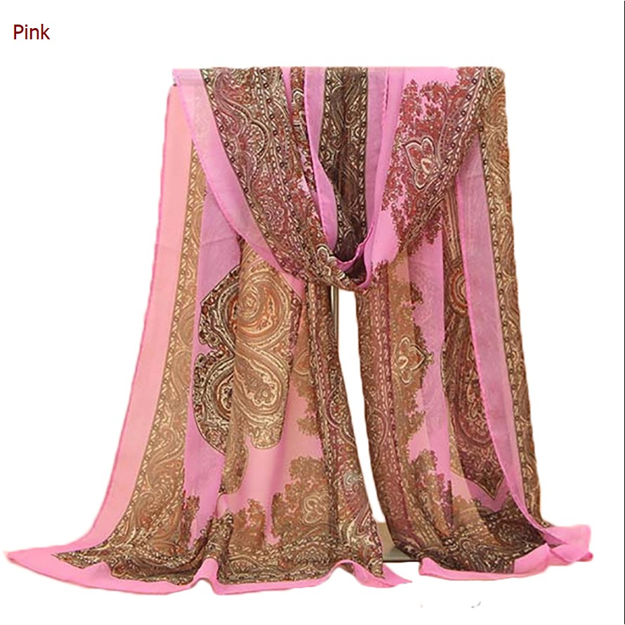 Khăn choàng vải mỏng có in họa tiết trang nhã nhiều màu sắc sang trọng cho nữ