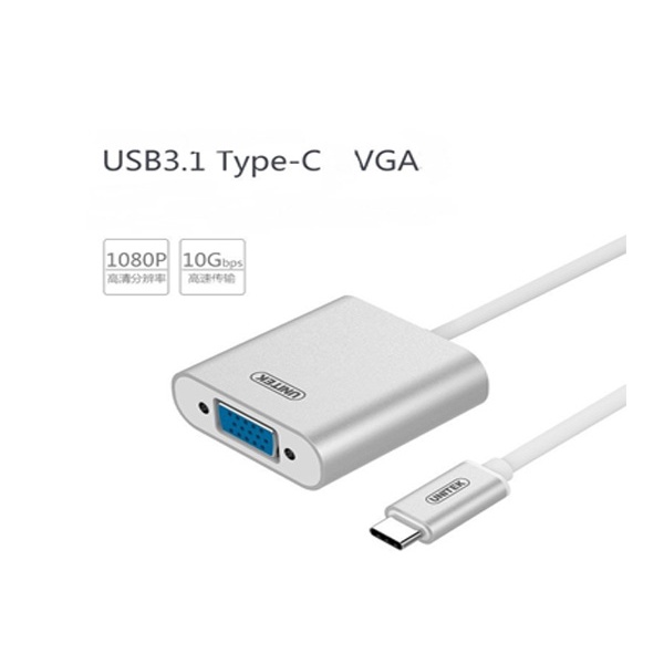 Cáp chuyển đổi USB Type-C sang VGA Unitek Y-6308 - Kết nối máy tính, macbook sang máy chiếu, màn hình tivi