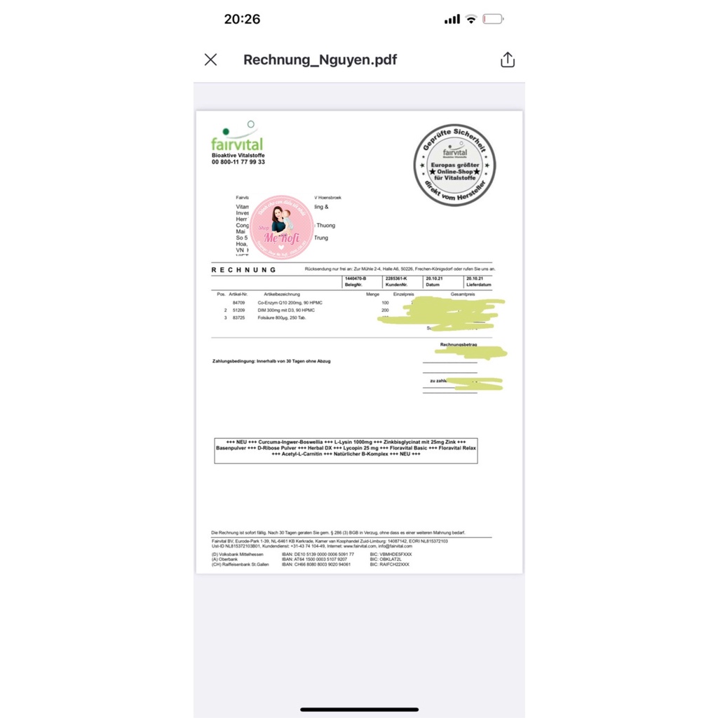 Viên uống bổ sung axit Folic Fairvital Folic Acid 800mcg - Mẹ Rofi