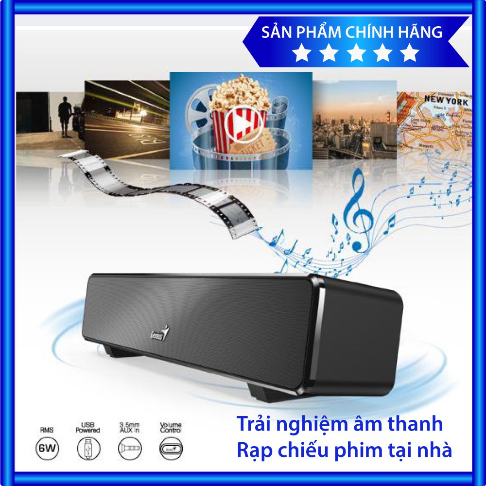 Loa soundbar Genius 100 Âm Thanh Vòm Sống Động | Loa kép công suất 6W Âm Thanh Rạp Chiếu PHim