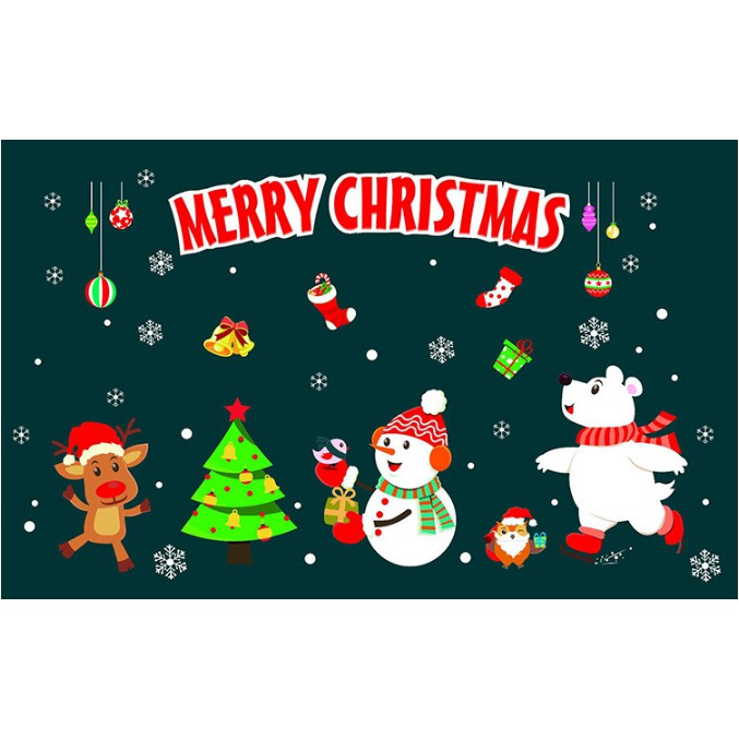 Decal trang trí Noel - Các nhân vật Noel vui chơi cùng nhau