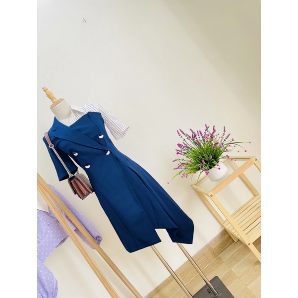 Đầm sơmi phối kẻ sọc tà váy xéo cao cấp Vero Moda