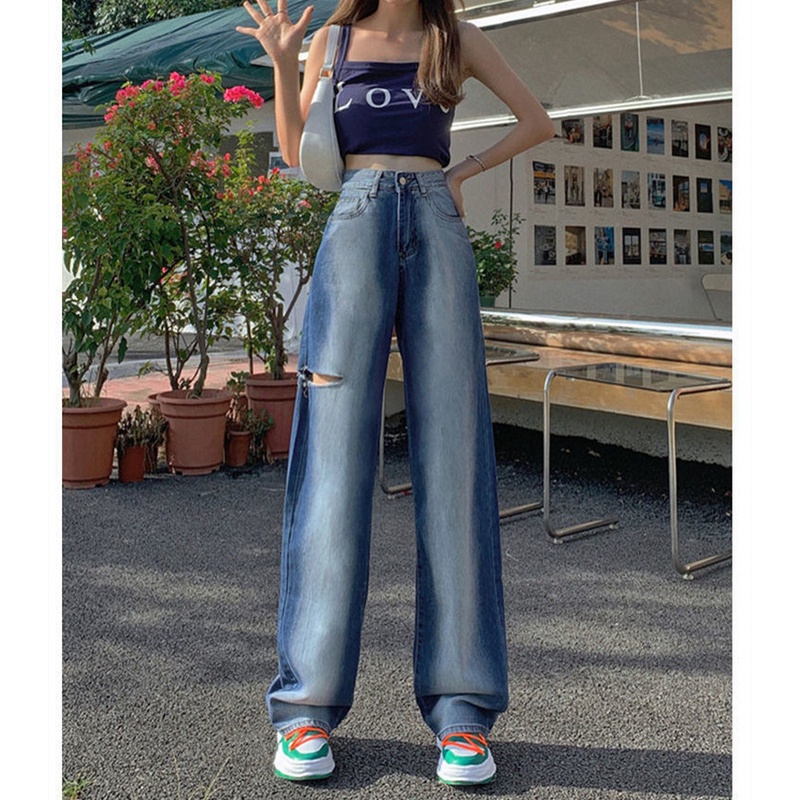 Quần Jean Lưng Cao Ống Rộng Màu Gradient Dễ Phối Đồ Thời Trang Mùa Hè Cho Nữ
