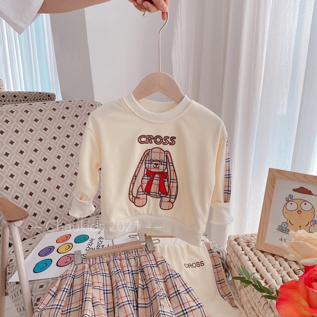 Set cặp áo gấu thêu cross cho bé gái