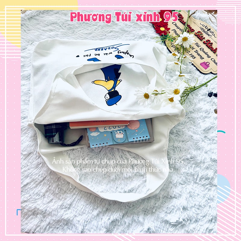 Túi vải canvas túi tote đeo chéo loại đẹp đi học đi chơi phong cách hàn quốc Phuongtuixinh TVA01