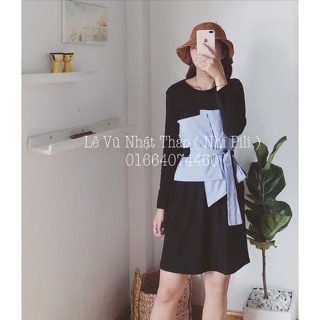 Đầm thun đen phối sơ mi