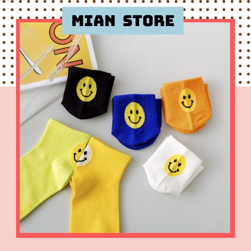 Tất nữ Hàn Quốc cổ cao họa tiết mặt cười chất liệu cotton cao cấp mềm mại thấm hút mồ hôi - T048
