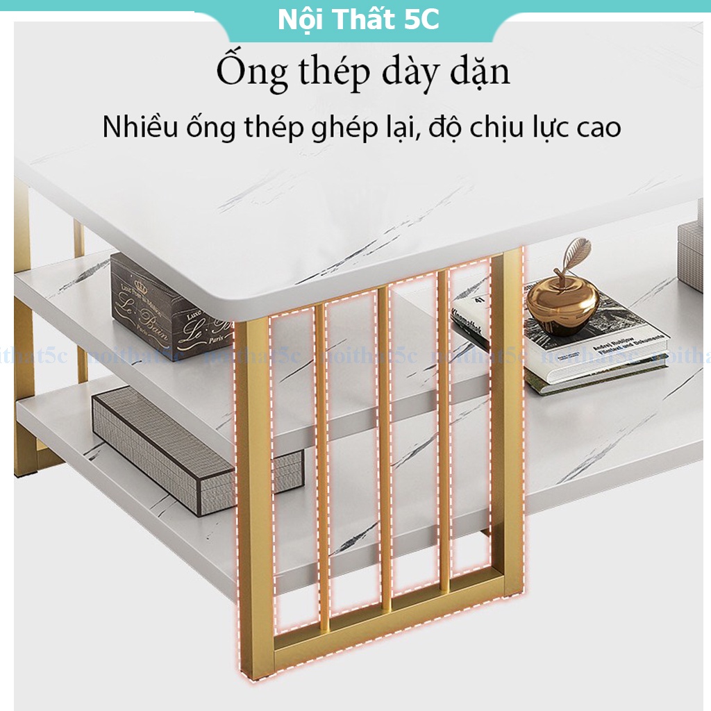 Bàn trà, bàn cafe mặt gỗ vân đá, hộc bàn rộng rãi lưu trữ đồ, chân sắt màu vàng sơn tĩnh điện chắc chắn, sang trọng