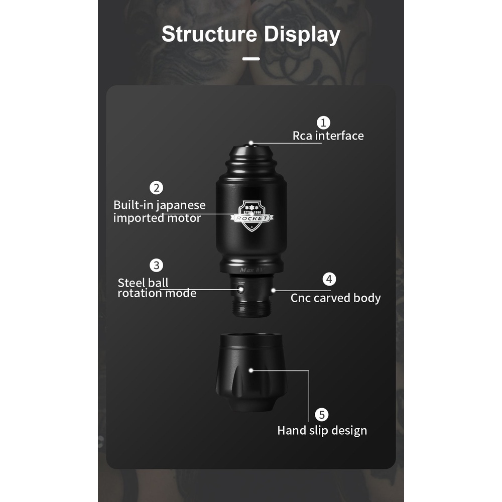 Bộ Máy Xăm Hình Không Dây Mini Giao Diện RCA Chất Lượng Cao