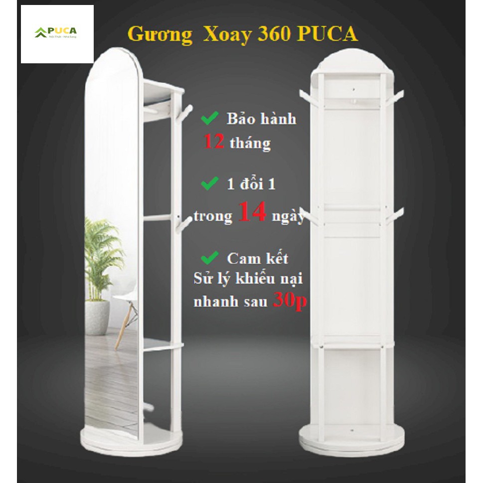 Gương toàn thân, thân gỗ Xoay 360 độ, gương di động thông minh PUCA