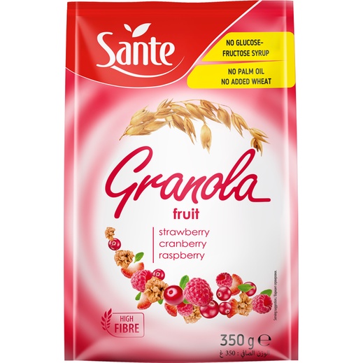 Ngũ Cốc dinh dưỡng Sante Granola Fruit (Dâu tây, nam việt quốc, mâm xôi) 350g DATE T6/2023