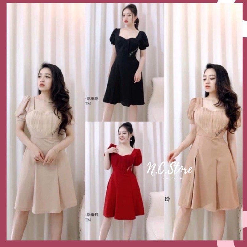 Đầm Dự Tiệc Xếp Ly Ngực Tim cực xinh 💋 freeship 💋 ảnh thật shop Váy Quảng châu đẹp