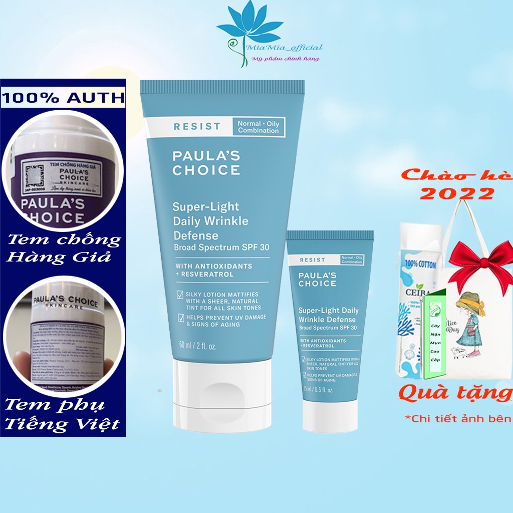 Kem Chống Nắng Paula's Choice Resist Super-light Wrinkle Defense SPF 30 Bảo Vệ Da Chống Lão Hóa Cấp Ẩm Dưỡng Sáng Da
