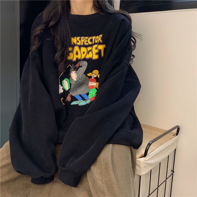 Áo Sweater Lông Cừu Cổ Tròn Dáng Rộng Dày Dặn Phong Cách Hàn Quốc Thời Trang Thu Đông Cho Nữ 2