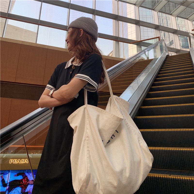 Đầm Cotton Ngắn Tay Cổ Polo Thời Trang Hàn Quốc Cho Nữ