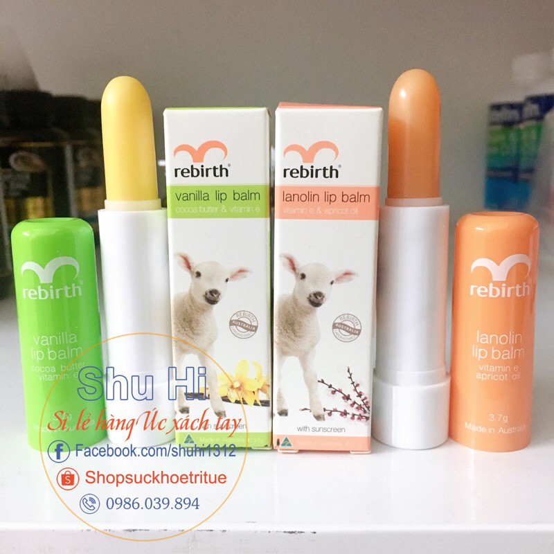 Son dưỡng môi, chống khô, chống thâm môi chiết suất nhau thai cừu Rebirth Lanolin Lip Balm, nội địa Úc