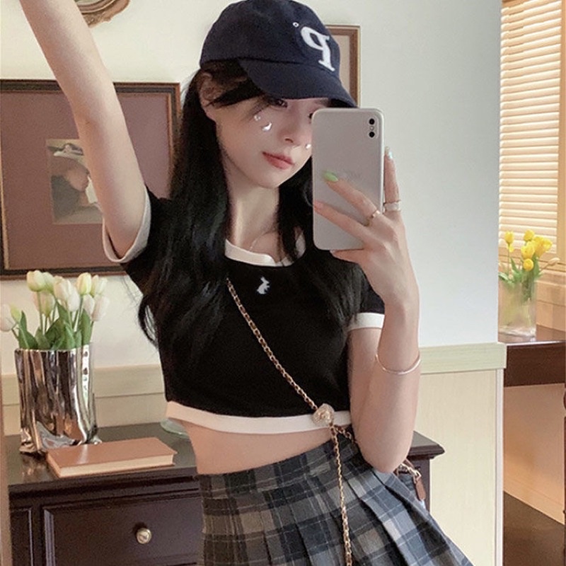 FREESHIP ÁO CROTOP CỔ VIỂN XANH VÀ ĐEN SEXY