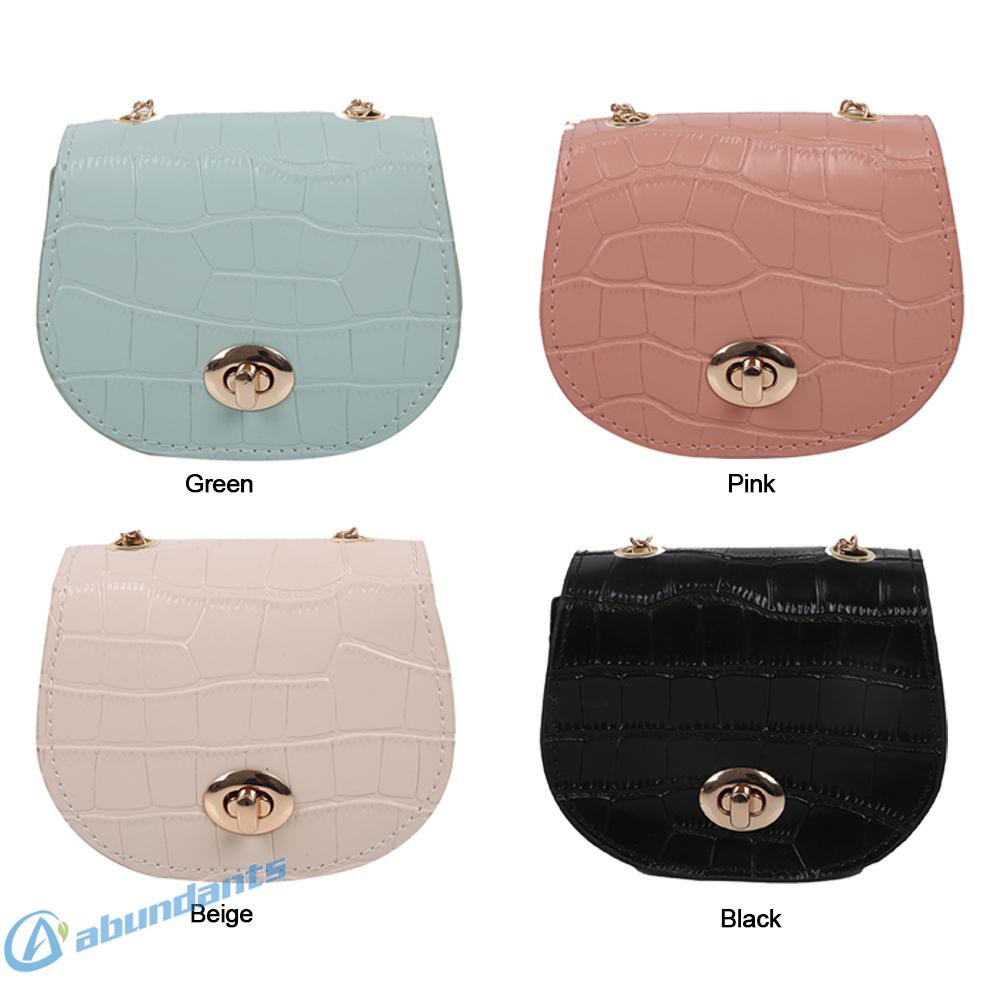 Ab Retro Women PU Stone Pattern Shoulder Crossbody Bag Chain Mini Saddle Purse