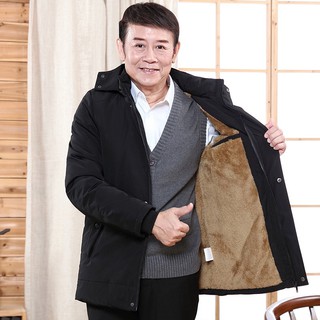 Áo khoác nam trung niên cho bố lót lông đại hàn siêu dày tay bo có mũ