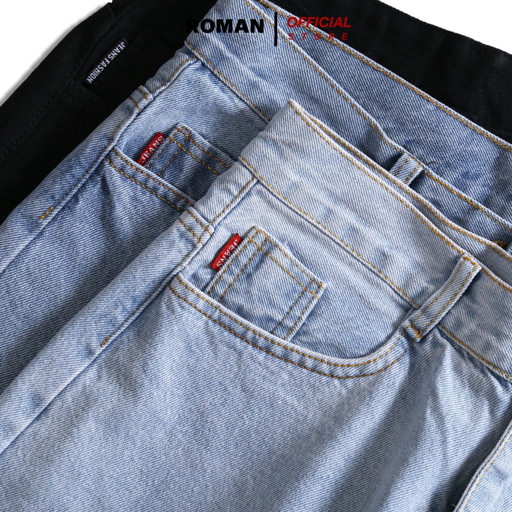 Quần jean baggy nam ống rộng suông đứng chất bò cao cấp ROMAN QJ03