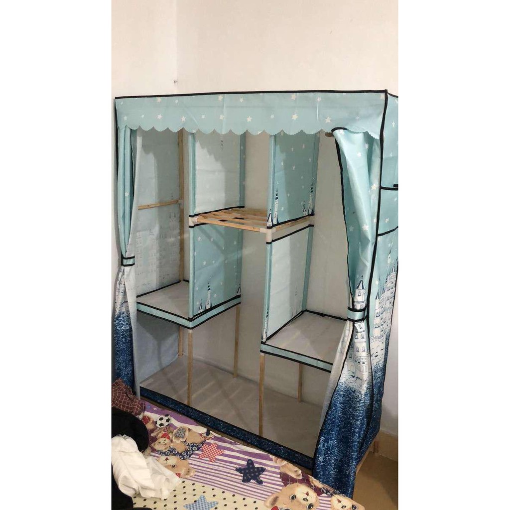 Tủ kệ vải Đựng Quần Áo Khung Gỗ Bọc nhựa  3 Buồng | BigBuy360 - bigbuy360.vn