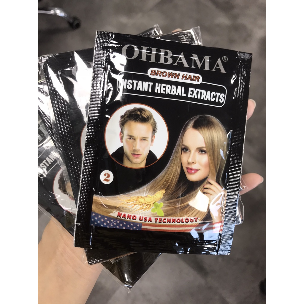 Bịch dầu gội nhuộm tóc OHBAMA  Black Hair Instant Wash 20ml / Gội Là Đen /Gội Nâu Thảo Mộc |Dầu gội phụ bạc