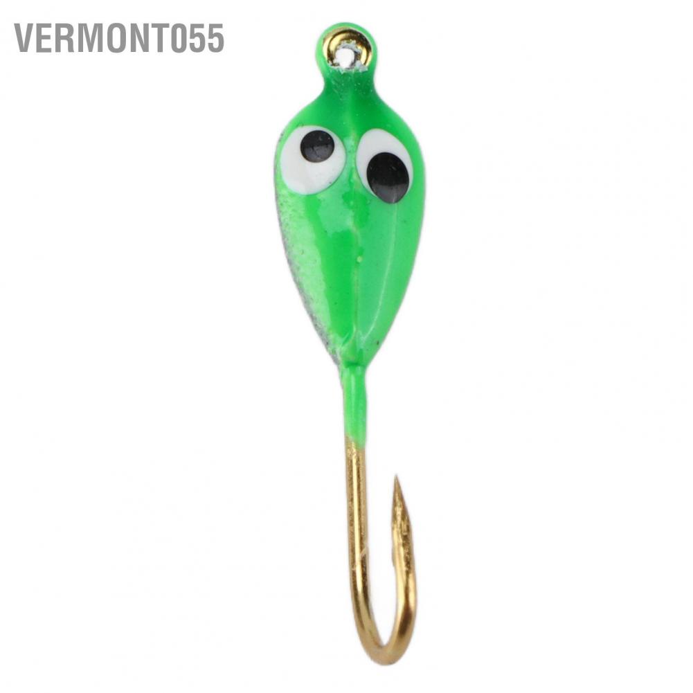 Vermont055 10Pcs Ice Fishing Jigs Barbed Winter Jigging Lures Mini Hook Accessories Green Tadpole Shape