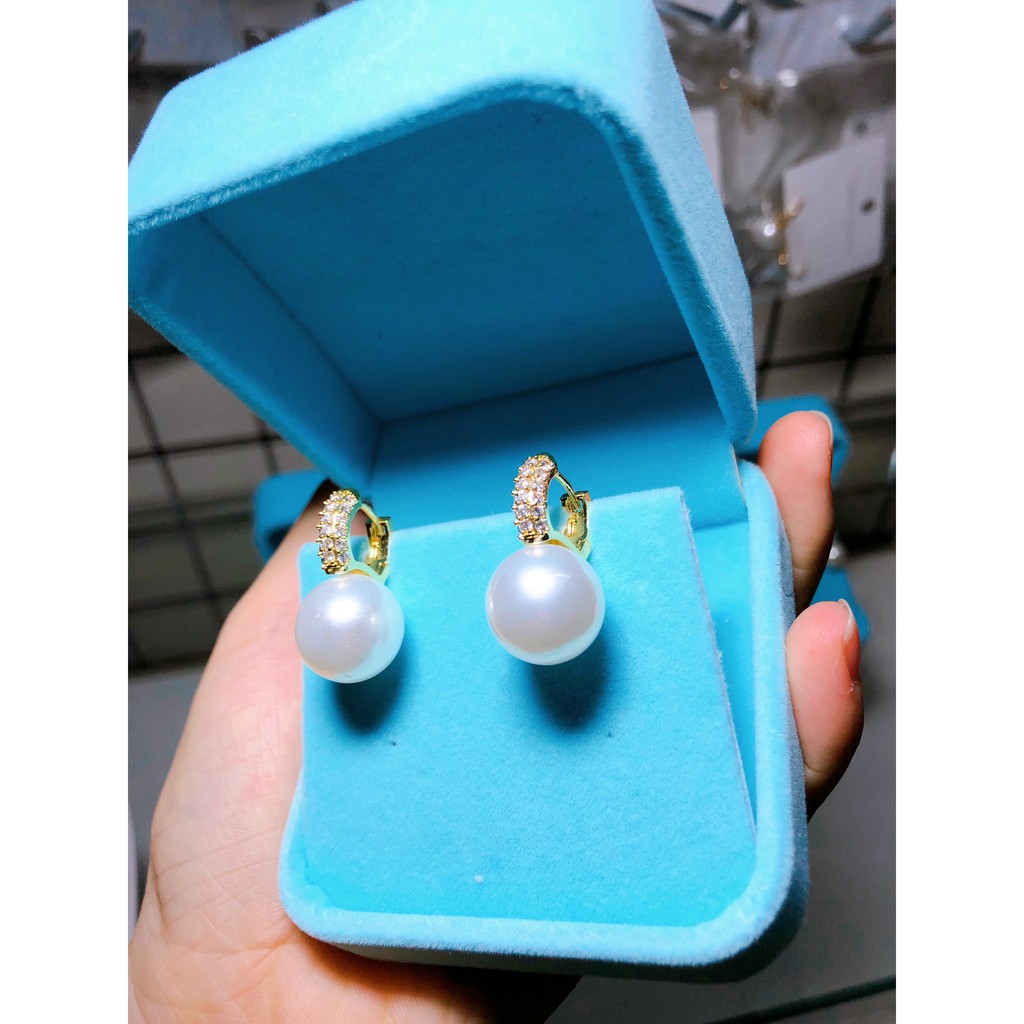 Bông tai ngọc trai nhân tạo 14mm, khóa chốt mạ bạc 925, mạ vàng 10k, thiết kế mới của năm 2021