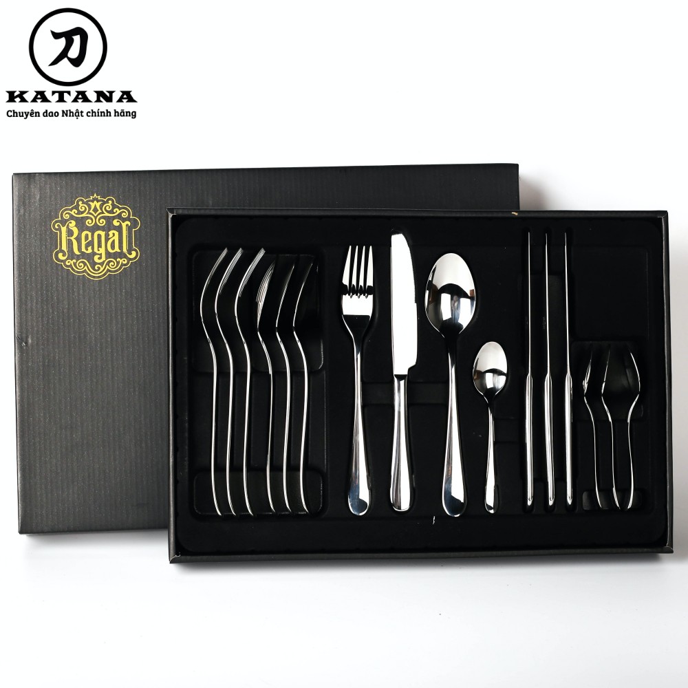 Set 16 món dao thìa dĩa cao cấp REGAL - vân trơn sáng bóng, sang trọng Elegance VTK-02