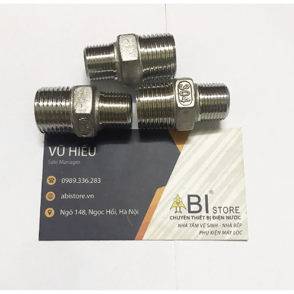 KÉP THU 1/2 3/8 ( NỐI REN 2 ĐẦU 21 - 17 ) INOX ĐÚC SẦN CHỐNG ĂN MÒN