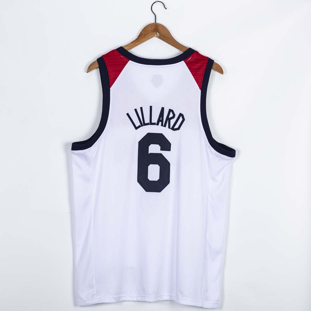 Áo thun bóng rổ số 6 LILLARD 2021 Olympic NBA Jersey tùy chọn kích thước