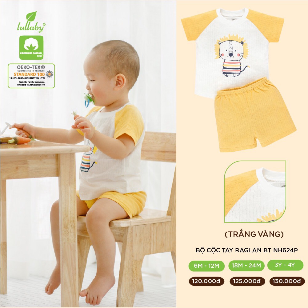 Bộ cộc tay cotton vân thoáng Lullaby NH624P, bộ quần áo raglan bé trai, bé gái cao cấp