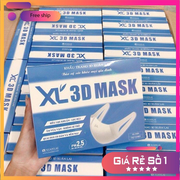 50 cái . khẩu trang 3D Mask xuân Lai (Chính Hãng) quai deo dẻo , khẩu trang y tế.