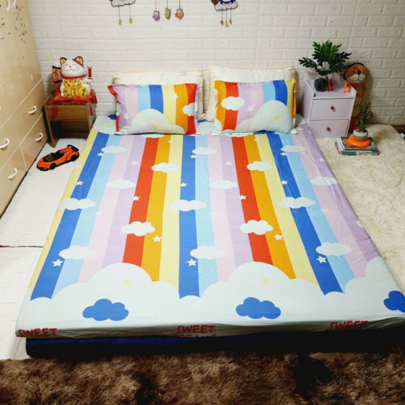 (Freeship50k nhiều mẫu đẹp) Ga bọc nệm, drap bo chun kích thước 2mx2m2 kèm 2 áo gối chất Poly cotton - Hàng đẹp