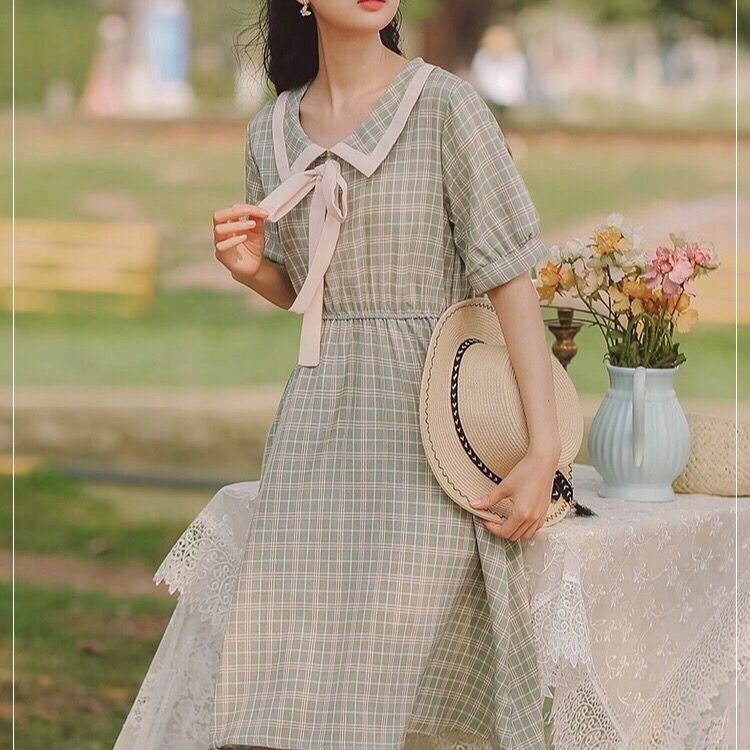 Đầm Dài Vừa Tay Ngắn Eo Cao Ôm Dáng Họa Tiết Kẻ Sọc Phong Cách Hàn Quốc Thời Trang Mùa Hè Mới Cho Nữ