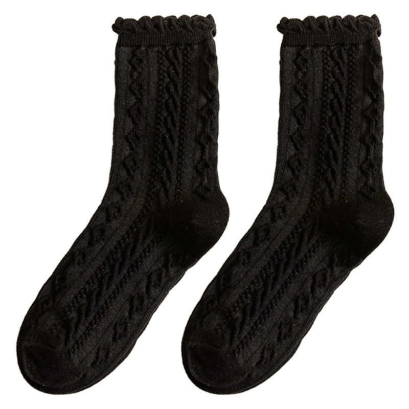 Brroa Vớ Cotton Cổ Thuyền Họa Tiết Sọc Gợn Sóng Viền Gợn Sóng Màu Trắng Đen Phong Cách Đại Học Mùa Thu Cho Nữ