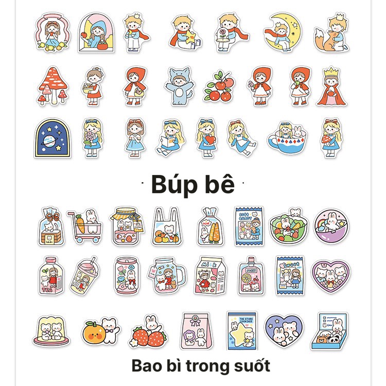 Hộp 45 Nhãn Dán Sticker Nhiều Kiểu Dễ Thương Dán Trang Trí