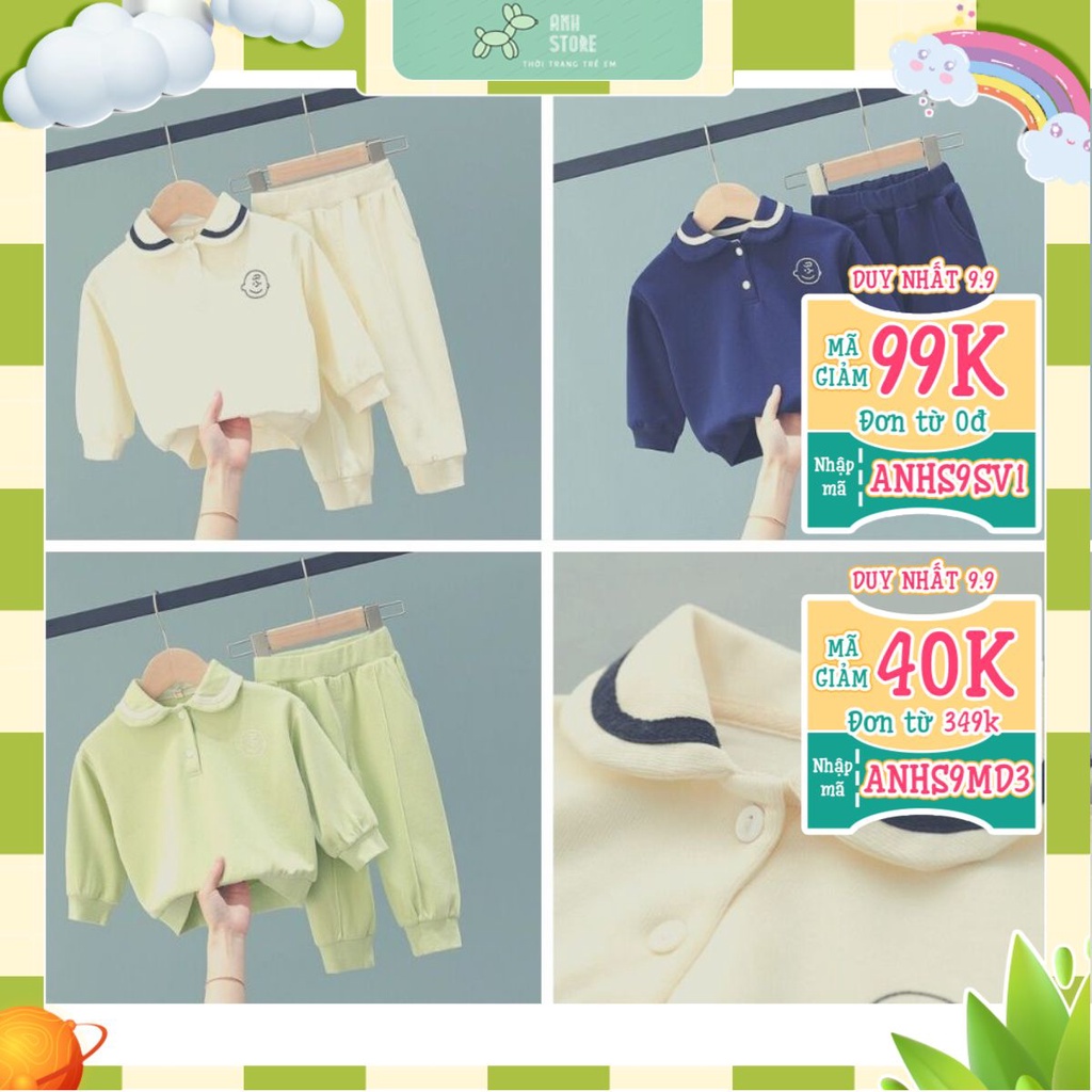 Bộ Thu Đông Dài Tay Cho Bé Trai Và Bé Gái Chất Liệu Nỉ Da Cá Hình Mặt Ngố Anh Store
