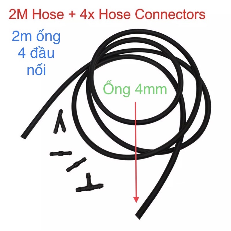 ✅2M ống và 4 đầu nối cho nước rửa kính ô tô. ống nước 4mm, đầu nối ống nước bơm rửa kính ô tô,xe tải,xe khách