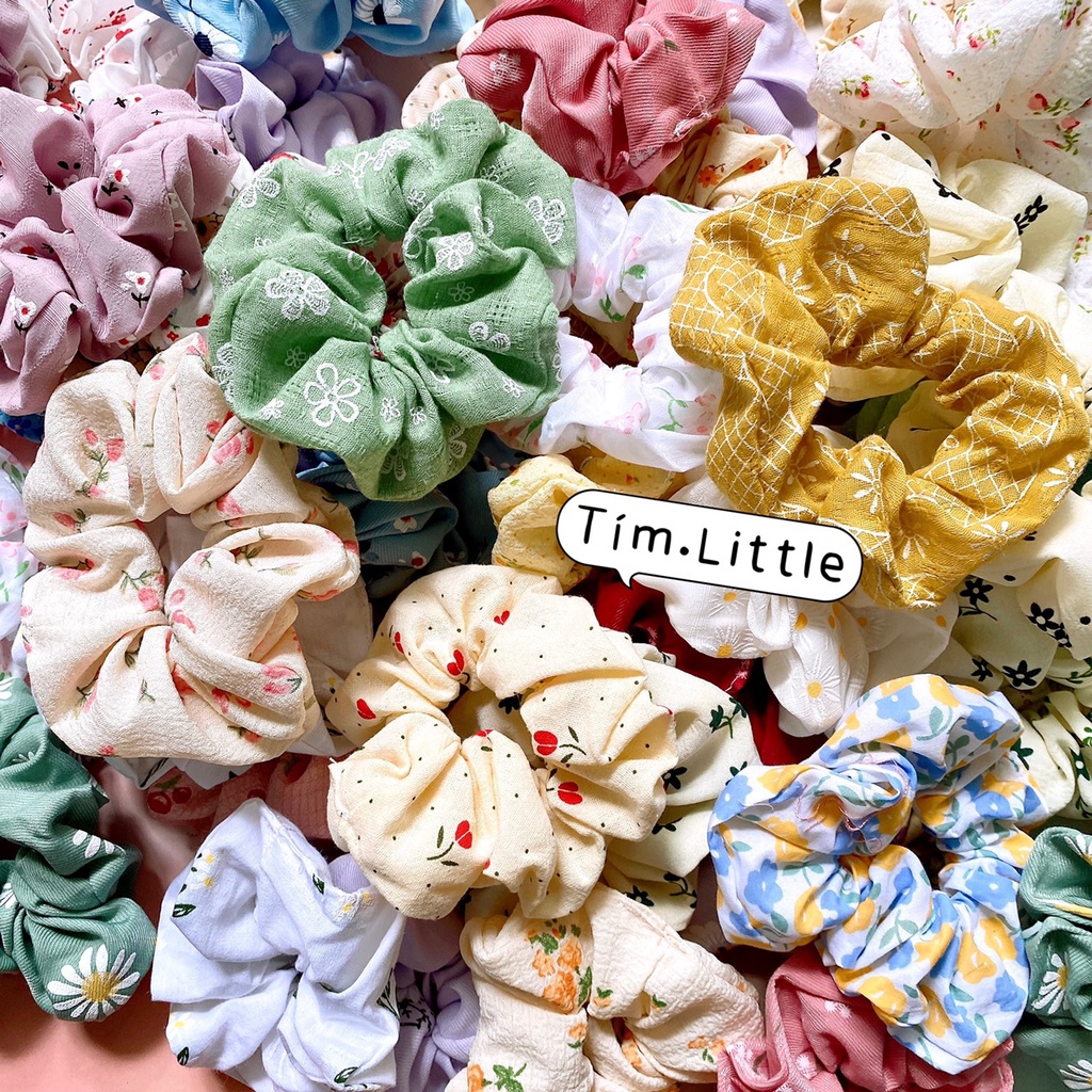 Nhiều mẫu dây cột tóc scrunchies vintage kem hoa TIMSTORE hoa phong cách hàn quốc