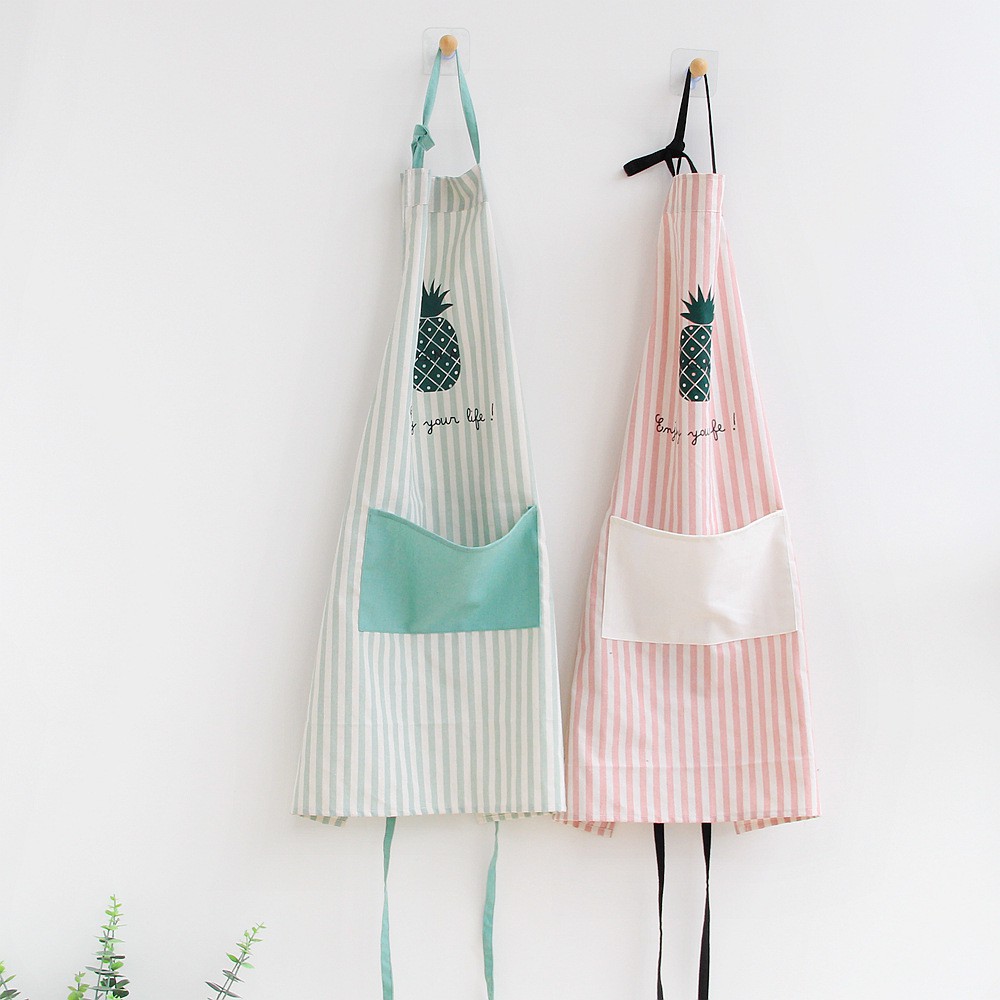 Tạp dề cotton có túi họa tiết sọc thơm- hatimoon - HTD34209