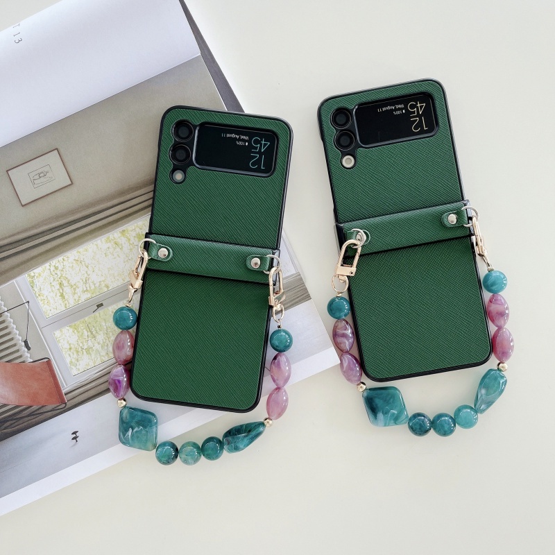 Ốp Điện Thoại Da Nắp Gập Chống Rơi Có Vòng Đeo Tay Sang Trọng Cho Samsung Galaxy Z Flip 3 4