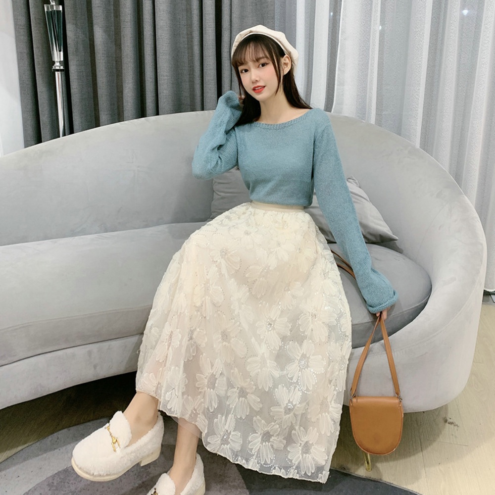 Chân Váy Ren Dáng Chữ A Đính Kim Sa Phong Cách Thời Trang Dành Cho Nữ