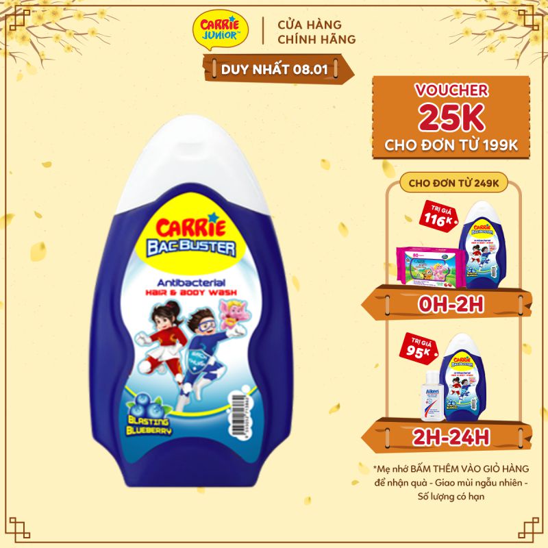 [Mã MKBCJ81B giảm 8% đơn 250k] Sữa Tắm Gội Sạch Khuẩn Carrie Junior BacBuster Hương Blueberry 280G