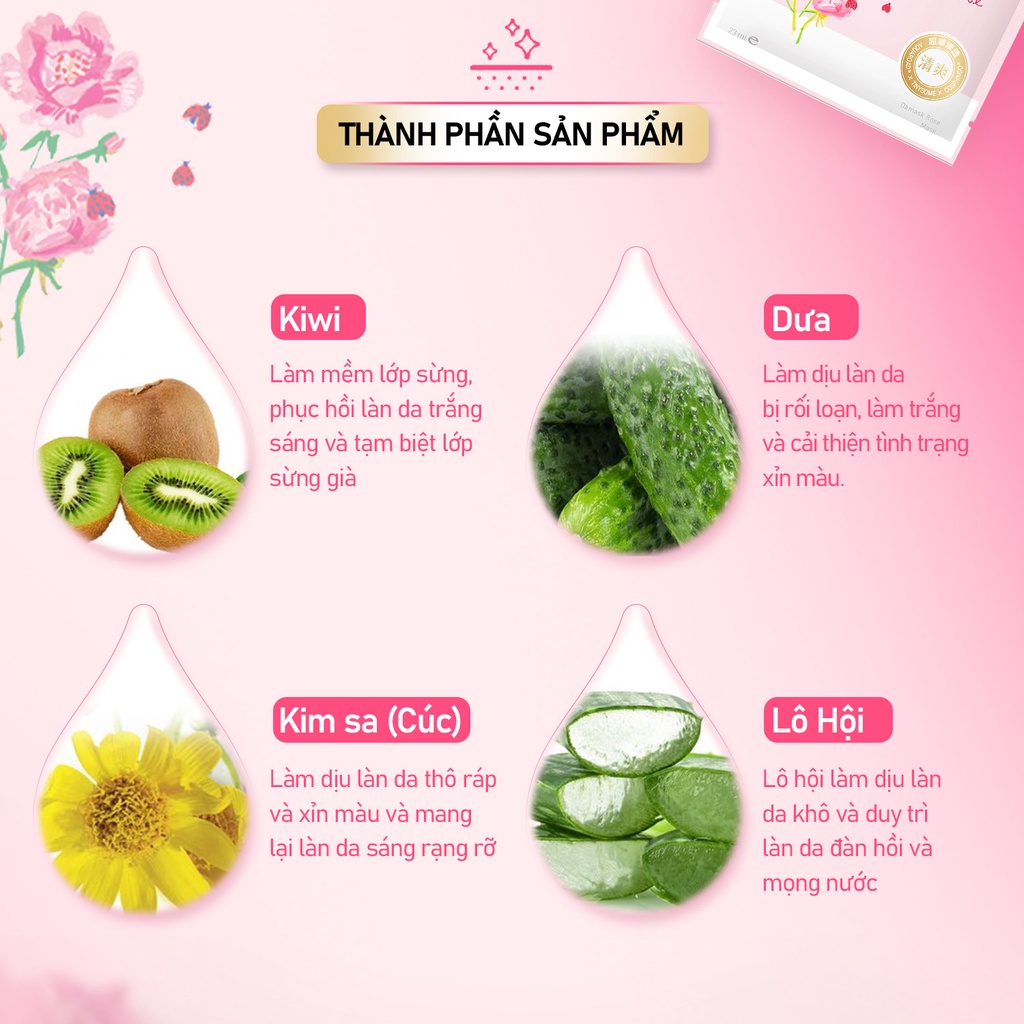 Mặt nạ dưỡng ẩm và sáng da My Beauty Diary Taiwan Damask Rose Mask Hoa hồng 23ml/Miếng