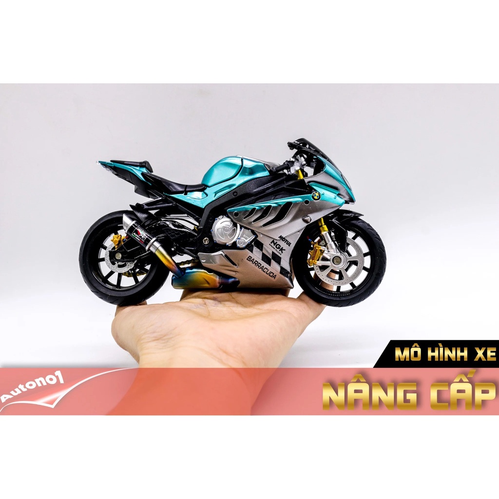 MÔ HÌNH XE ĐỘ BMW S1000RR 2020 BLUE GREY ĐỘ PÔ AR TỈ LỆ 1:12 AUTONO1 D200