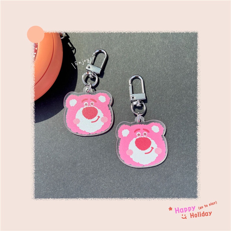Móc Khóa Keychain Cài Airpods Gấu Lotso Strawberry Bear Hồng Monster